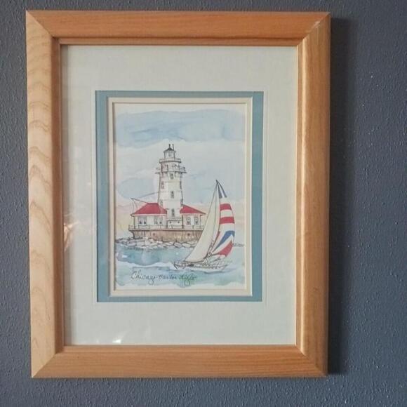 Art Other - Donna Elias Chicago Harbor Lighthouse Watercolor Print